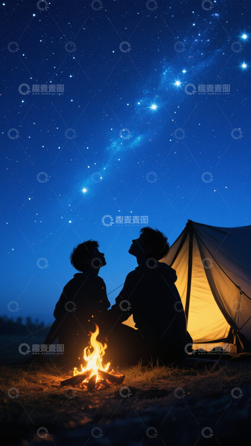高清大图下载【趣麦麦图】露营观星背景1