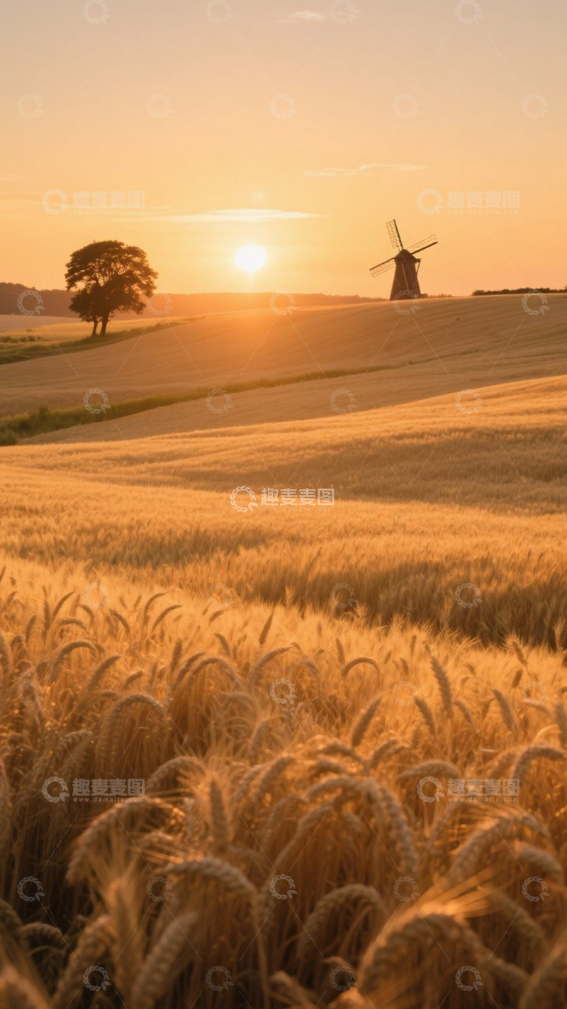 高清大图下载【趣麦麦图】田园落日背景4