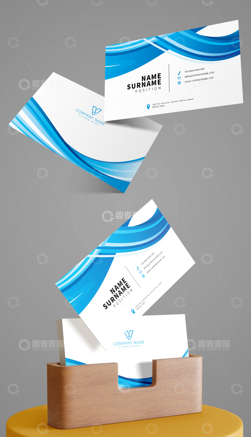 源文件下载【趣麦麦图】蓝色企业商务名片模板