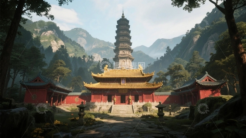 高清大图下载【趣麦麦图】古刹禅意山水画卷3