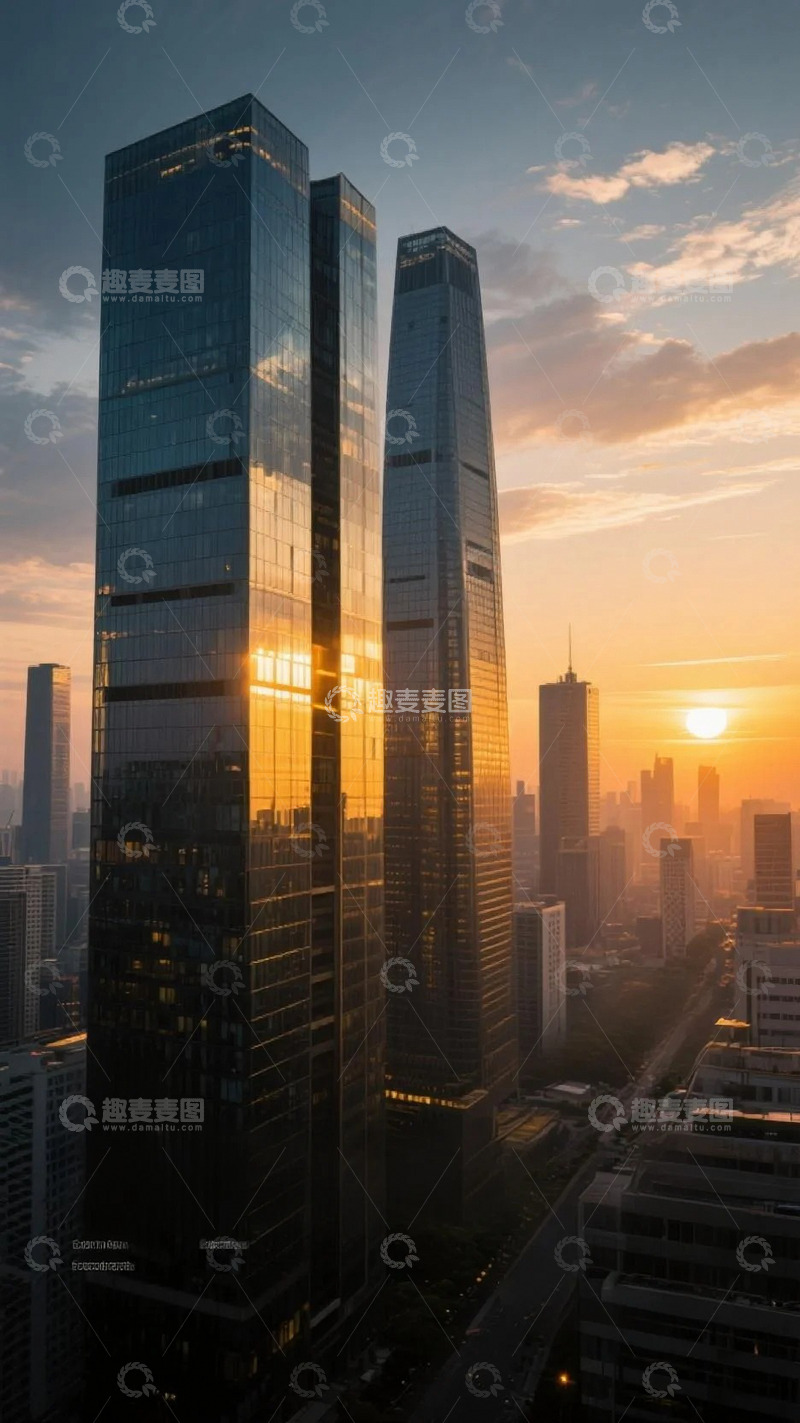 高清大图下载【趣麦麦图】摩天大楼间的阳光轨迹2