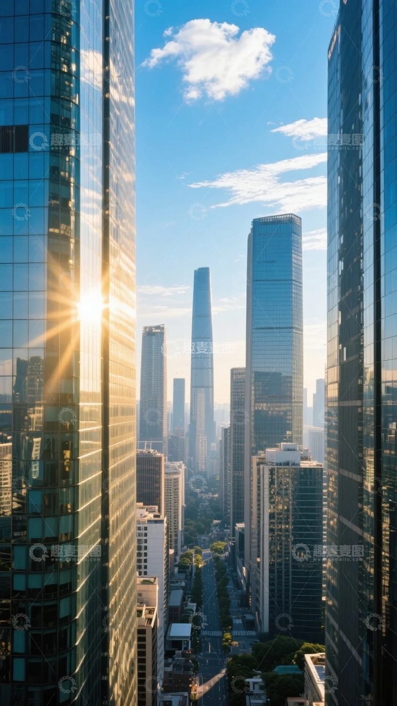 高清大图下载【趣麦麦图】摩天大楼间的阳光轨迹5