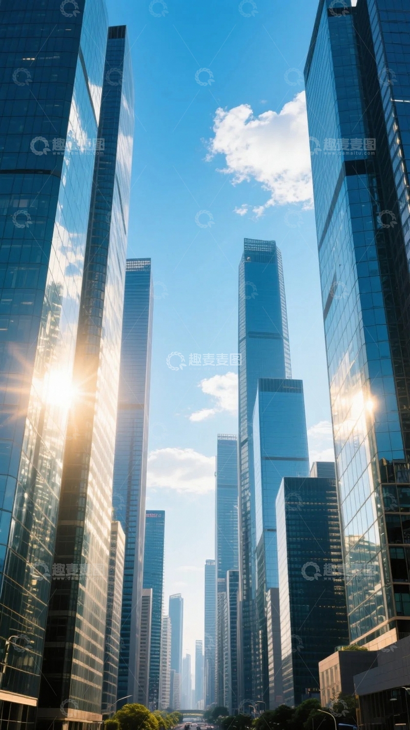 高清大图下载【趣麦麦图】摩天大楼间的阳光轨迹