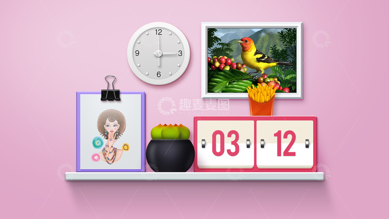 源文件下载【趣麦麦图】-日历钟表桌摆插画