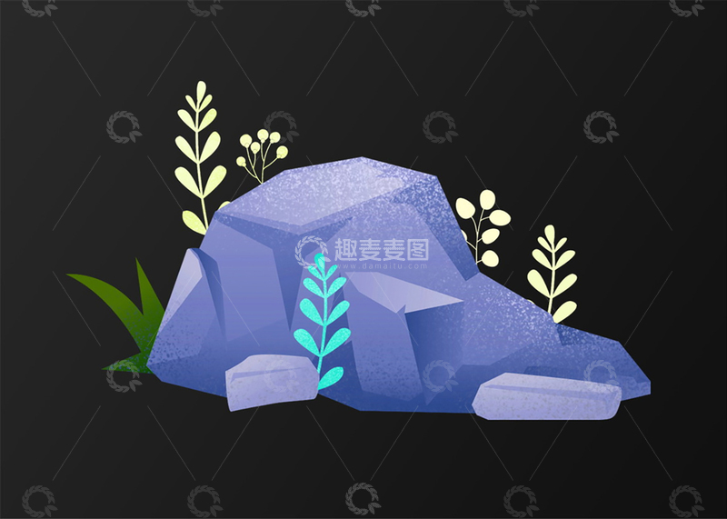 源文件下载【趣麦麦图】石头小草插画元素