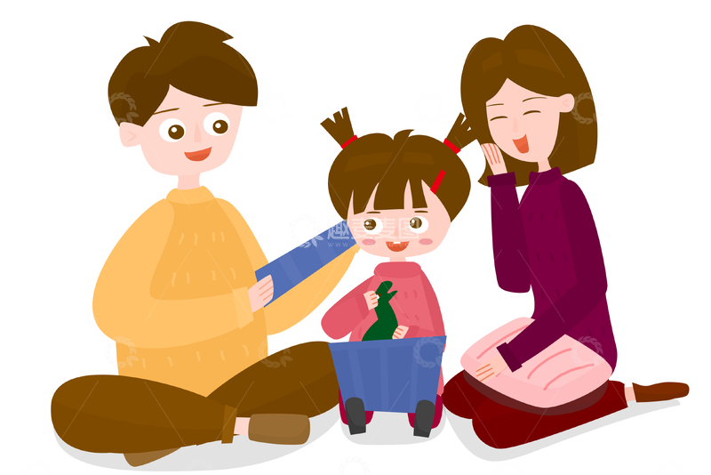 开心一家人插画