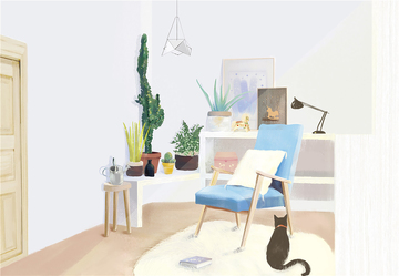 手绘风居家室内客厅沙发休息场景插画素材