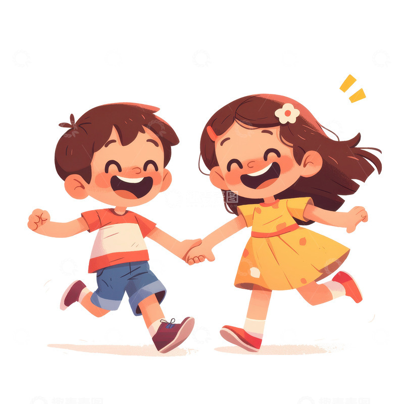 高清大图下载【趣麦麦图】卡通简约手拉手的小孩