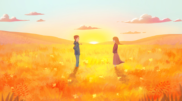 田野里的情侣插画