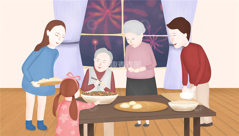 一家人团聚温馨插画