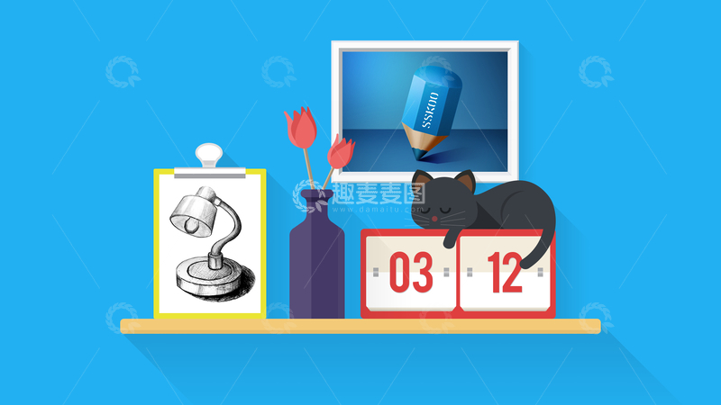 源文件下载【趣麦麦图】-日历台灯桌摆插画