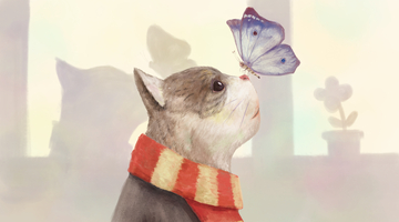 猫咪和蝴蝶玩耍插画