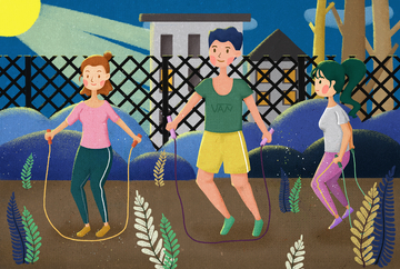 温馨一家人一起跳绳插画