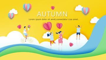 卡通风手绘风男女青年户外秋季场景插画素材