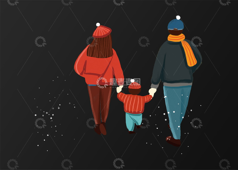 源文件下载【趣麦麦图】一家人手牵手插画