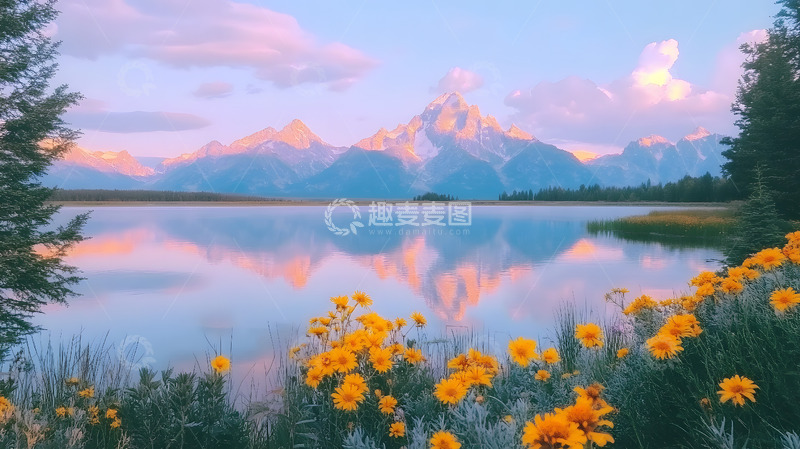 高清大图下载【趣麦麦图】雪山下的湖泊8