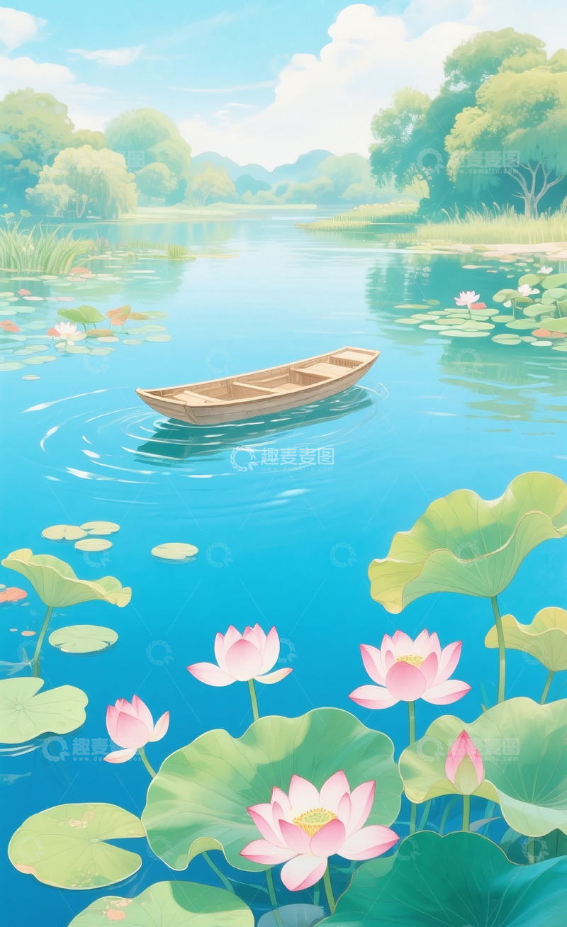 高清大图下载【趣麦麦图】池塘插画2
