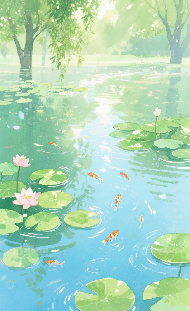 高清大图下载【趣麦麦图】-池塘插画4