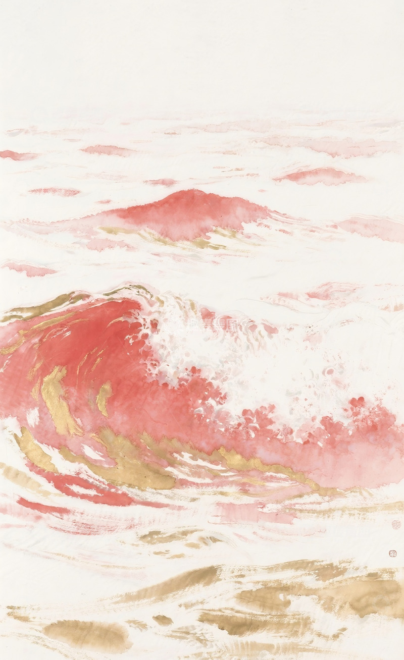 高清大图下载【趣麦麦图】红色海浪插画背景