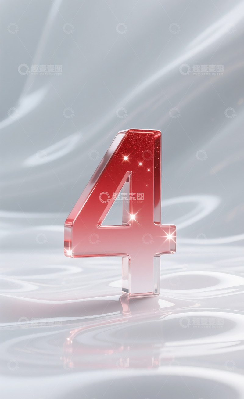 高清大图下载【趣麦麦图】红色发光玻璃数字4