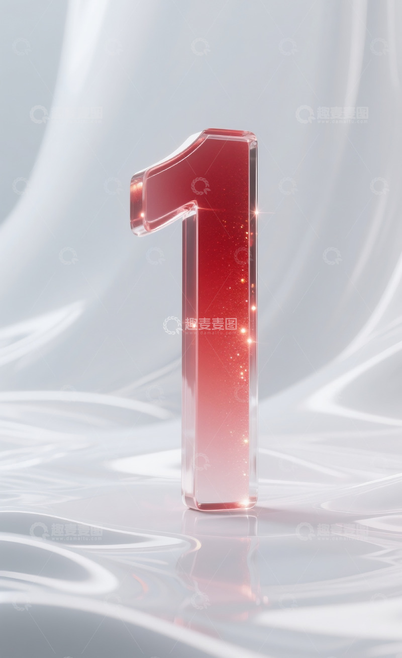 高清大图下载【趣麦麦图】红色发光玻璃数字1
