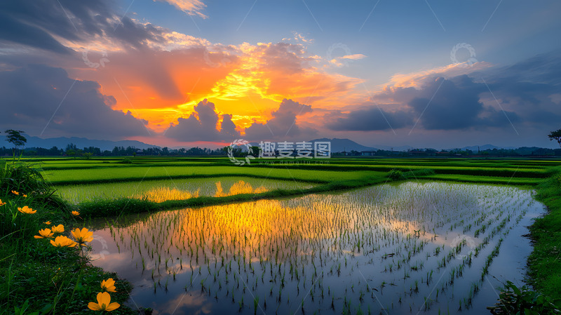 高清大图下载【趣麦麦图】春天的水田水稻田野1