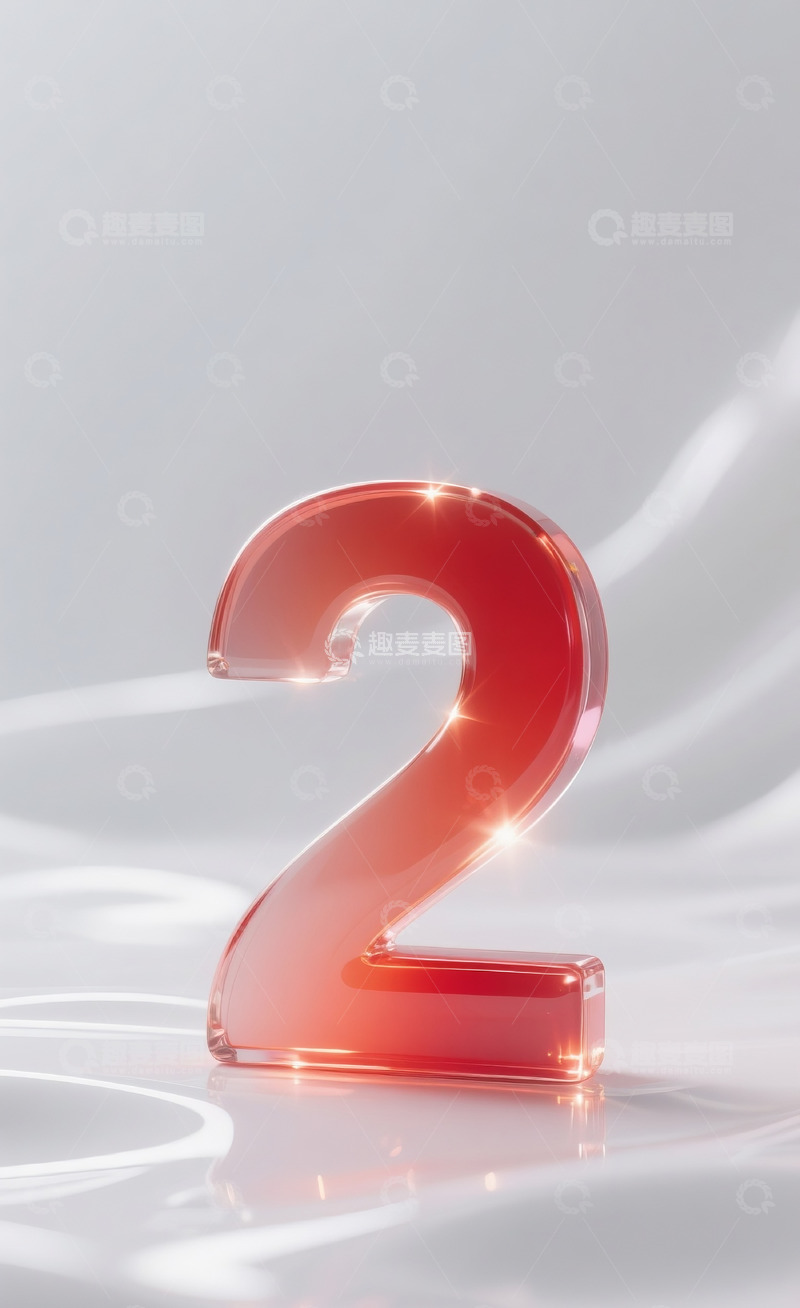 高清大图下载【趣麦麦图】红色发光玻璃数字2