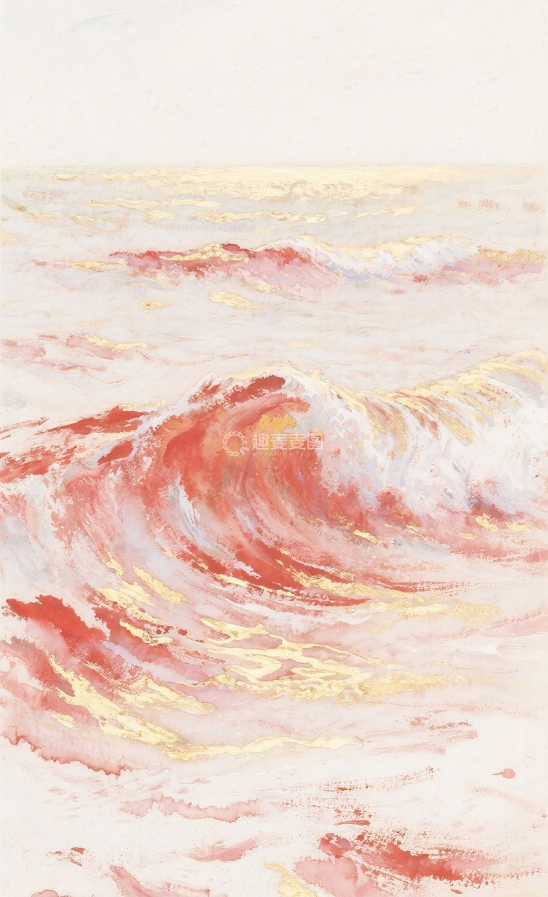 高清大图下载【趣麦麦图】红色海浪插画背景1
