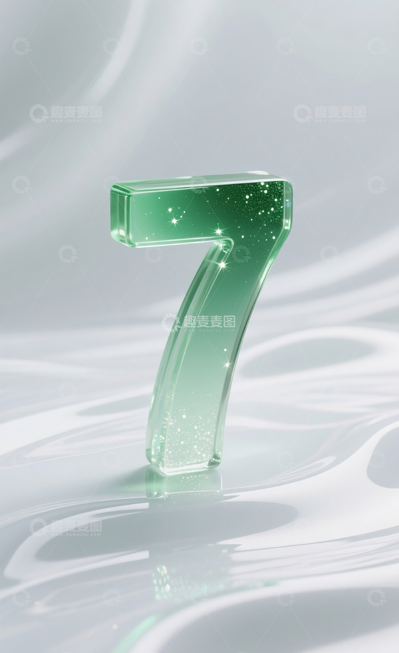 高清大图下载【趣麦麦图】绿色发光玻璃数字7