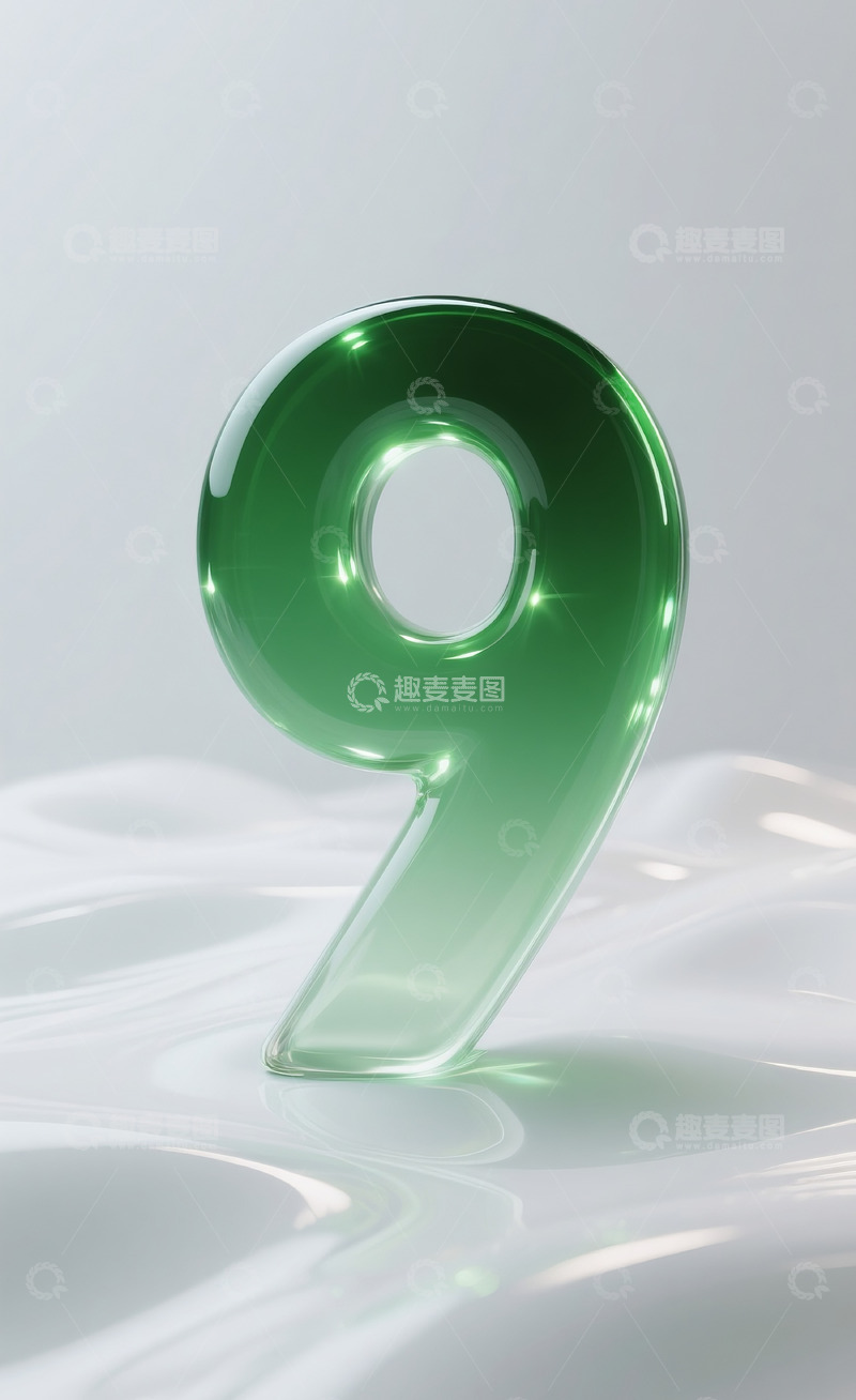 高清大图下载【趣麦麦图】绿色发光玻璃数字9