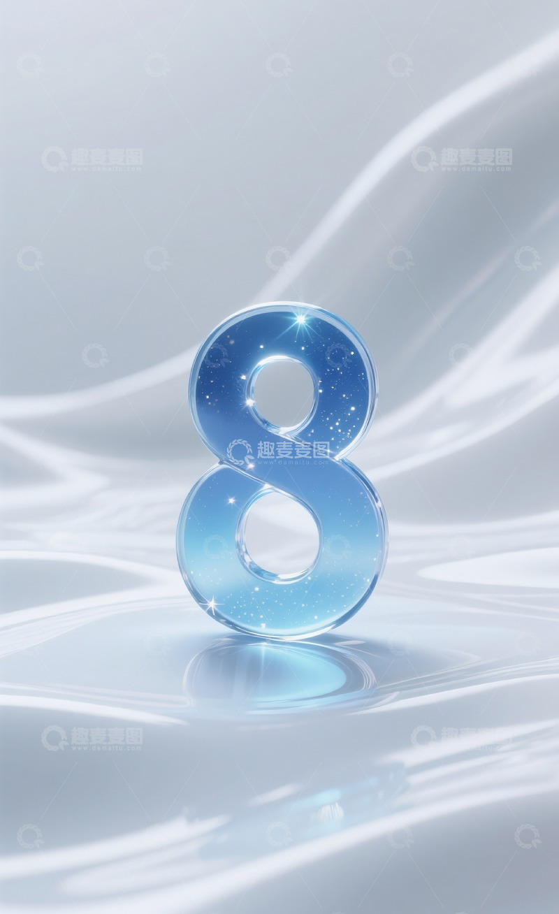 高清大图下载【趣麦麦图】蓝色发光玻璃数字8