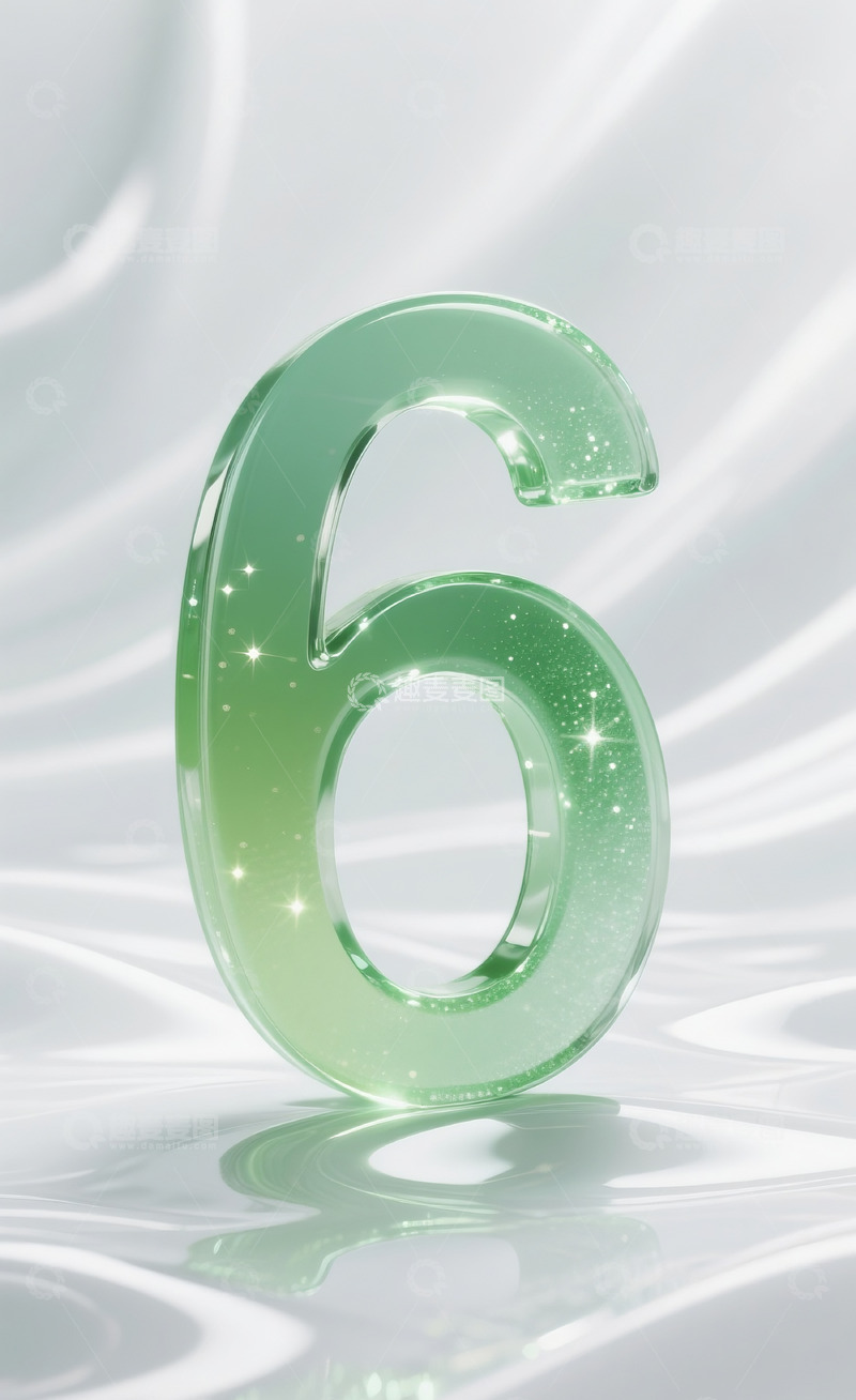 高清大图下载【趣麦麦图】绿色发光玻璃数字6