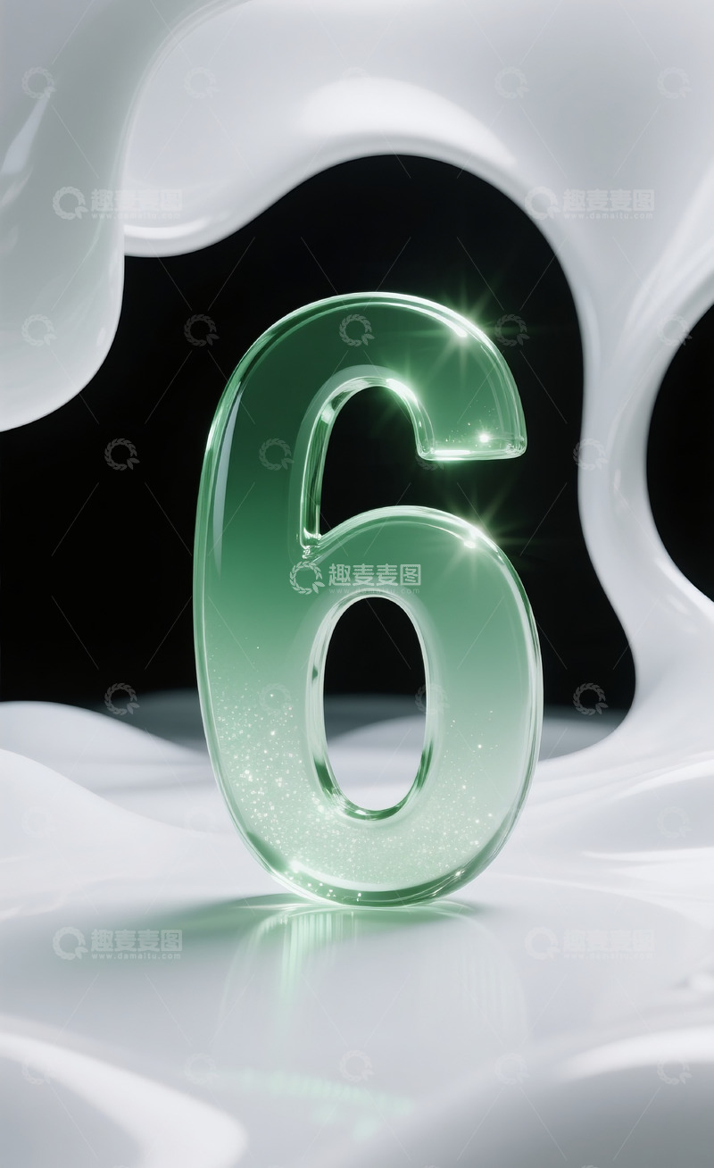 高清大图下载【趣麦麦图】绿色发光玻璃数字61