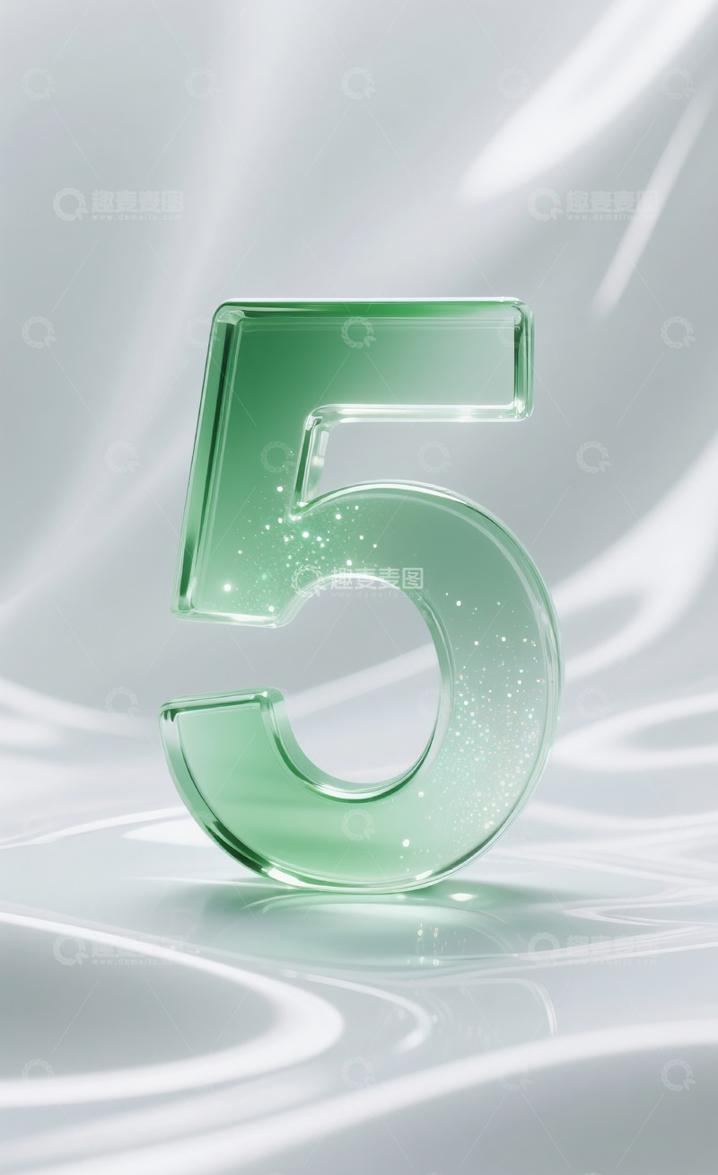 高清大图下载【趣麦麦图】绿色发光玻璃数字5
