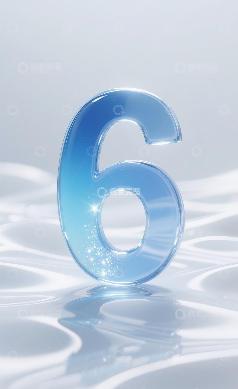 高清大图下载【趣麦麦图】蓝色发光玻璃数字6
