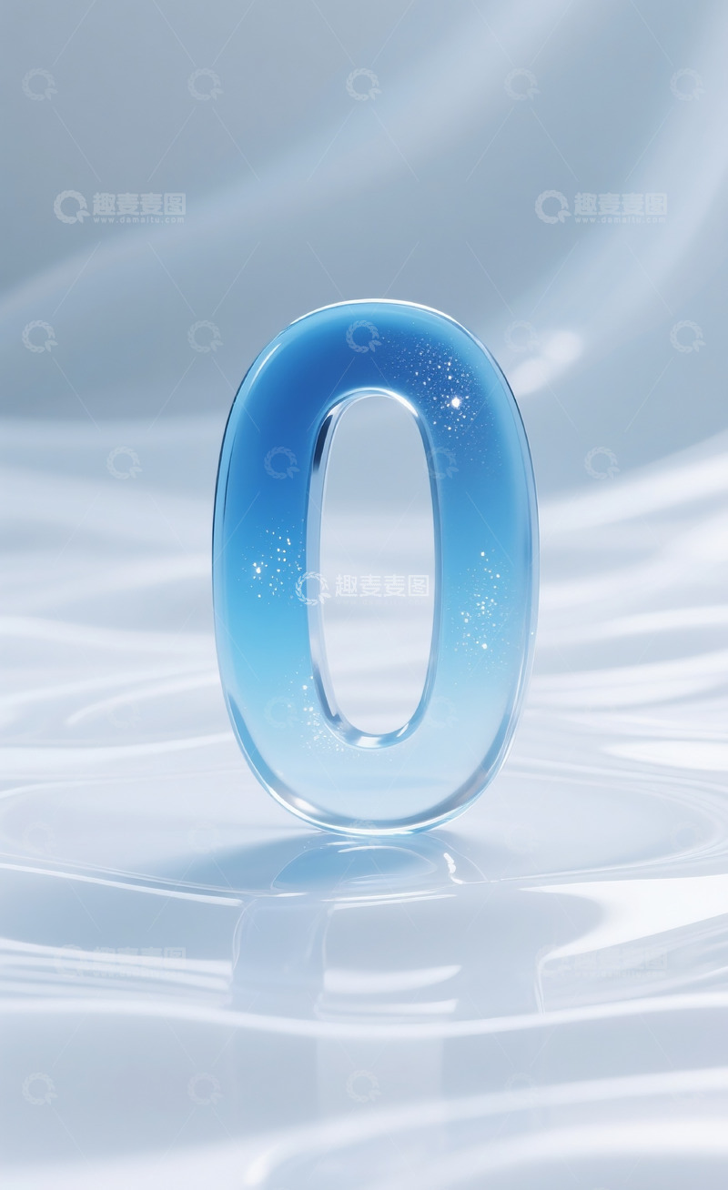 高清大图下载【趣麦麦图】蓝色发光玻璃数字0