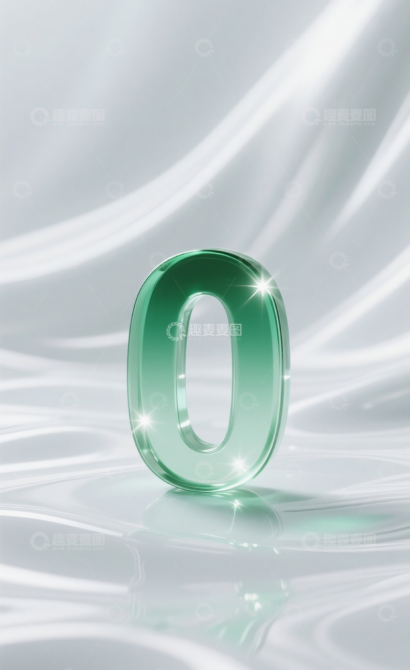高清大图下载【趣麦麦图】绿色发光玻璃数字0