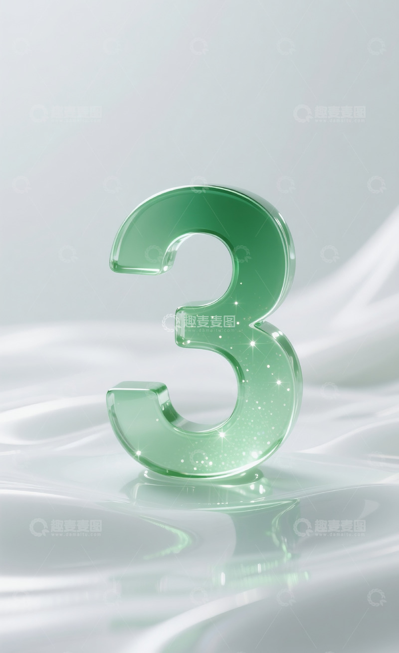 高清大图下载【趣麦麦图】绿色发光玻璃数字3