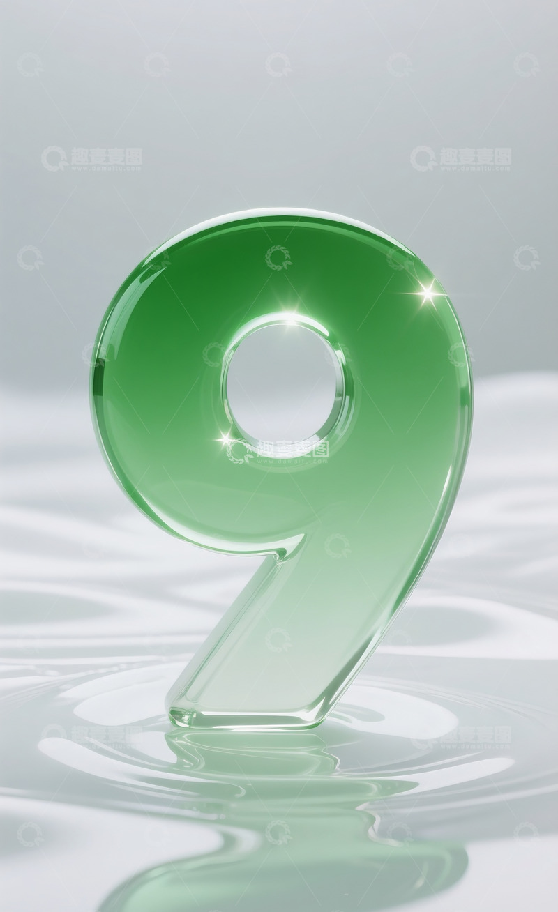 高清大图下载【趣麦麦图】绿色发光玻璃数字91
