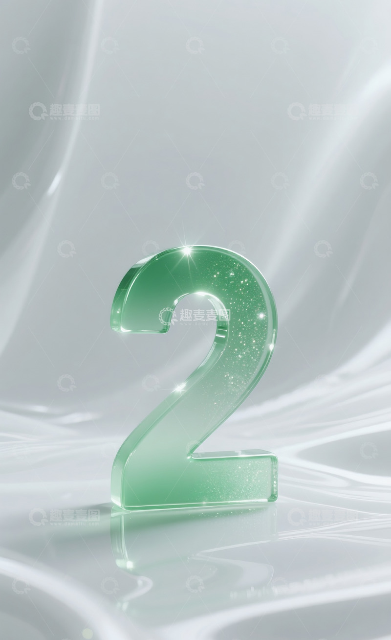 高清大图下载【趣麦麦图】绿色发光玻璃数字2