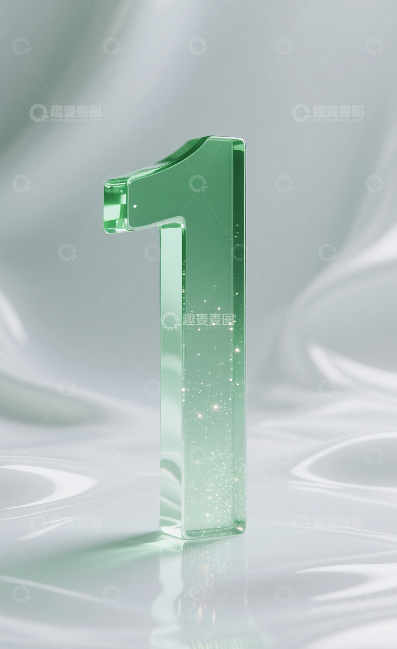 高清大图下载【趣麦麦图】绿色发光玻璃数字1