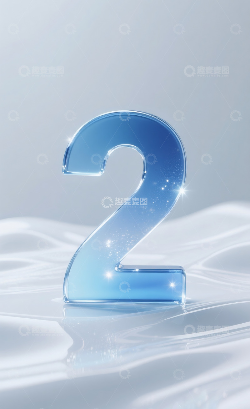 高清大图下载【趣麦麦图】蓝色发光玻璃数字22