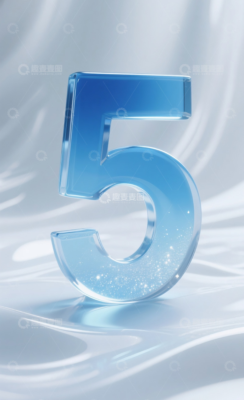 高清大图下载【趣麦麦图】蓝色发光玻璃数字5