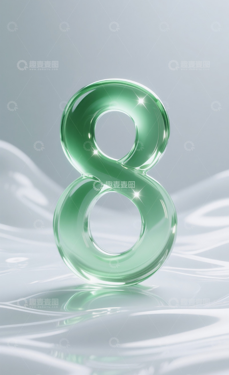 高清大图下载【趣麦麦图】绿色发光玻璃数字8