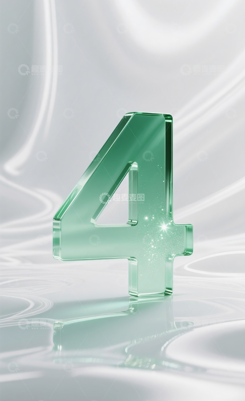 高清大图下载【趣麦麦图】绿色发光玻璃数字4
