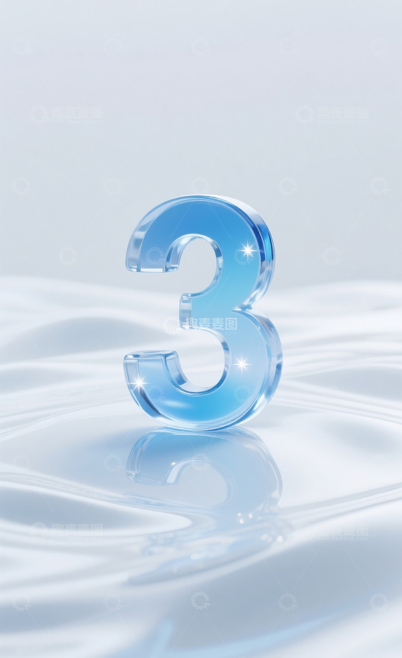 高清大图下载【趣麦麦图】蓝色发光玻璃数字3