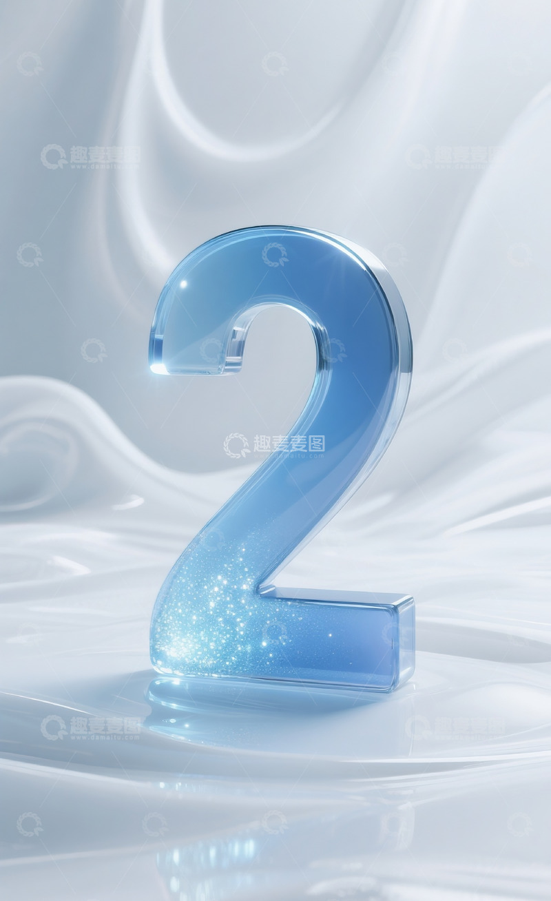 高清大图下载【趣麦麦图】蓝色发光玻璃数字2