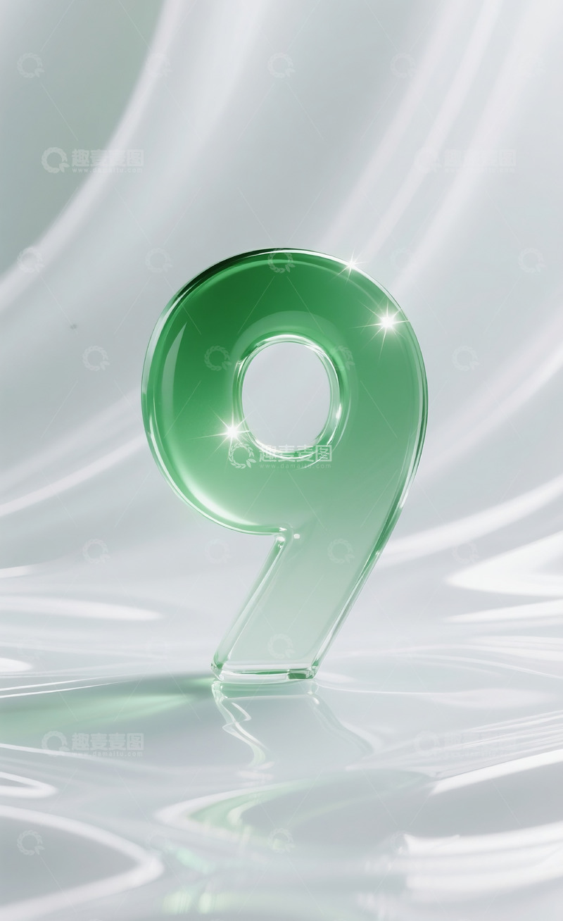 高清大图下载【趣麦麦图】绿色发光玻璃数字92