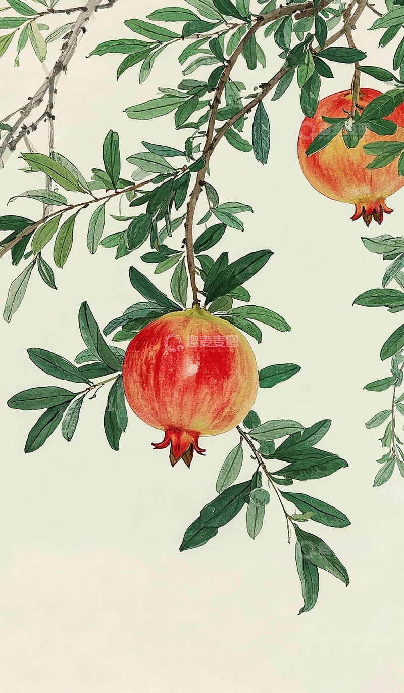 高清大图下载【趣麦麦图】石榴水墨插画 8