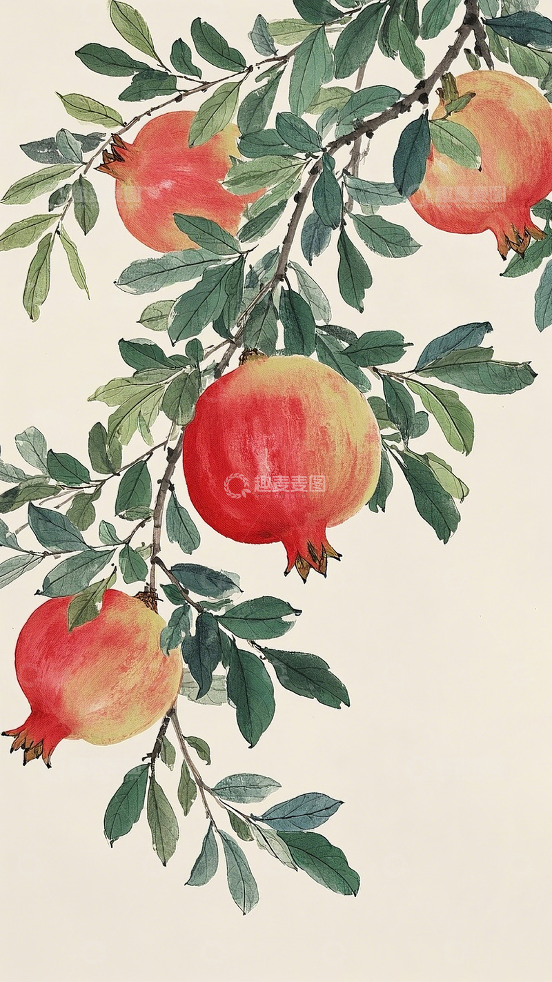 高清大图下载【趣麦麦图】石榴水墨插画 1